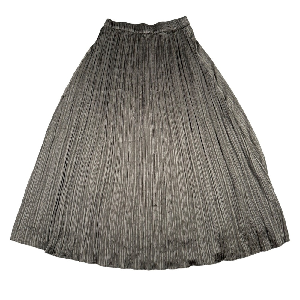 Zara Womens Green Grey Pleated Metallic Maxi Skirt Elastic Waist Modest Medium